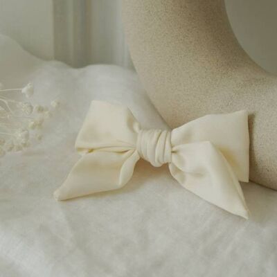 Honey Satin Children's Bow Barrette Ecru