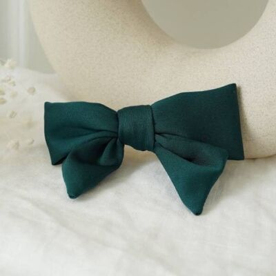 Barrette Noeud Enfant Honey Satin Vert Émeraude