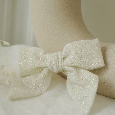 Barrette Noeud Enfant Pretty Pailleté Blanc