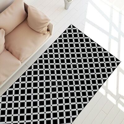 Modern Geometric Stencil Pattern Rug Mat Non-Slip Vinyl Mat Retro 120Cm X 60 Cm