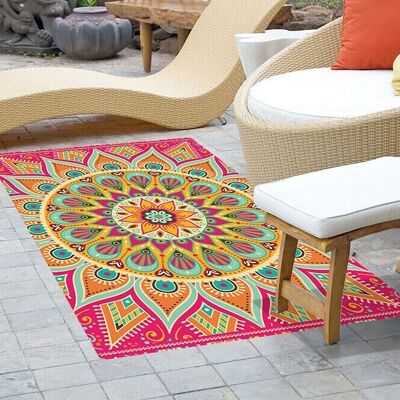 Summer Sunburst Mandala Garden Outdoor Uv Resistant Vinyl Mat Rug 150 X 99 Cm