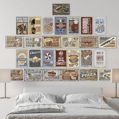 Vintage Bistro Retro Metal Signs Wall Mural Stickers Set Girls Room Decor - 30 Pcs