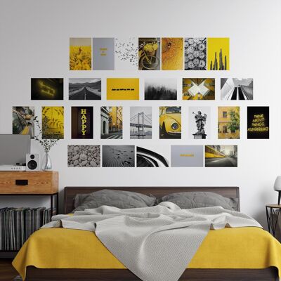 Yellow And Grey Adhesive AesthSetic Wall Mural Collage Set Girls Room Décor