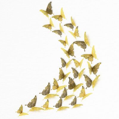 Floral Self Adhesive 3D Butterflies Gold Wall Sticker Art Decoration Decal DIY
