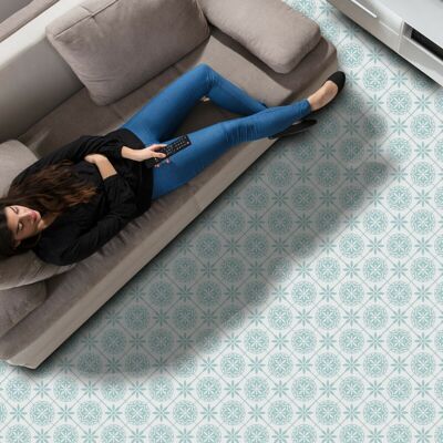 Seamless Turquoise Shaded Floral Pattern Self-Adhesive Floor Sticker Kitchen Bathroom Home