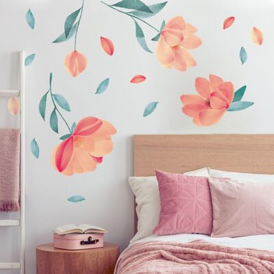 Watercolour Peach Flowers Home Wall Stickers Art Decals Mural Wallpaper Home Decor