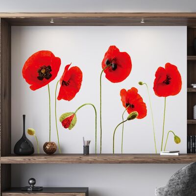 Red Poppy Flowers Decal Wall Stickers Art Mural Children Room (Reusable)
