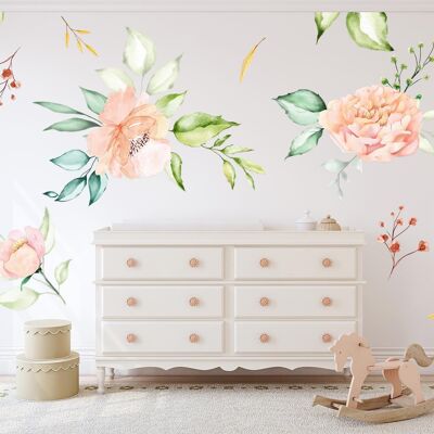 Oversized Watercolour Flowers Wall Stickers Art Decals Mural Wallpaper Home Décor