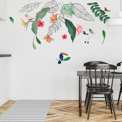 Contemporary Tropical Leaves And Flowers Wall Stickers Art Decals Mural Wallpaper Home Décor