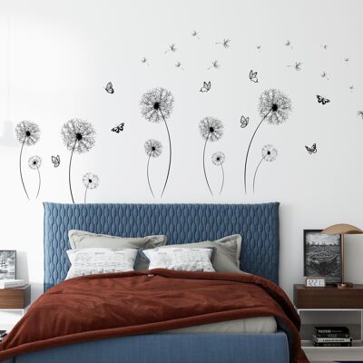 Black Dandelion And Butterflies Wall Sticker Decal Home Decorations
