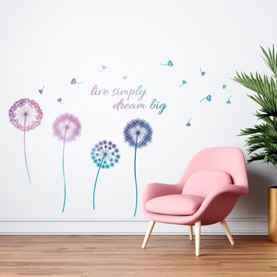 Watercolour Dandelion Live Simply Floral Wall Sticker Decal Wall Art
