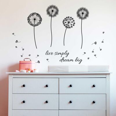 Black Dandelion Live Simply Wall Sticker Decal Home Decoration