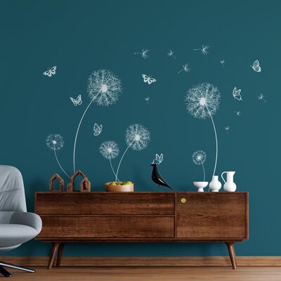 White Dandelion And Butterflies Wall Sticker Decal Home Decoration
