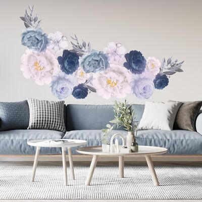 Elegant Oversized Blue Peonies Wall Sticker Decal Home Decoration - 36Pcs