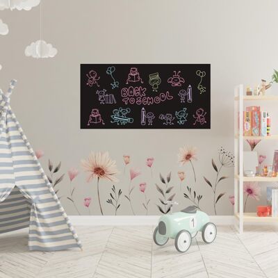 Blackboard With Delicate Watercolour Flowers Wall Stickers Self-Adhesive Decal