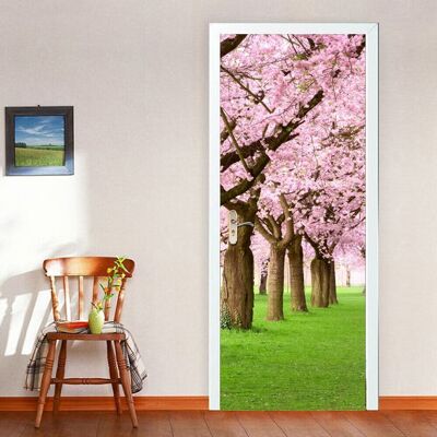 Pink Blossom Flowers Tree Door Mural Sticker Self Adhesive Decal Interior Home Decoration X 2 Packs