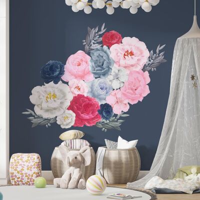 Oversized Flowers Blue And Pink Wall Sticker Decals Home Decorations Pvc 18Pcs