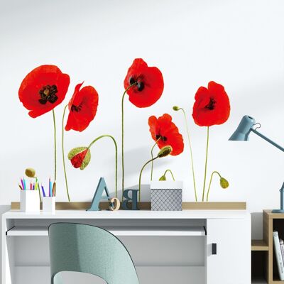 Red Poppy Self Adhesive Flowers Wall Sticker Decals Home Decorations