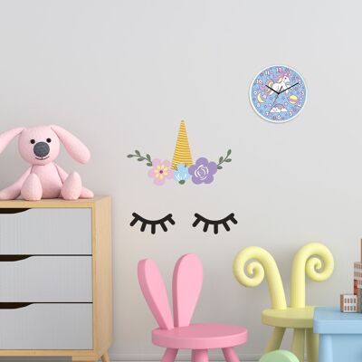 Sleeping Unicorn Clock Kids Wall Stickers Art Mural Children'S Nursery Baby Bedroom