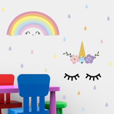 Sleeping Unicorn And Rainbow Wall Stickers Art Mural Children'S Kids Nursery Baby Bedroom