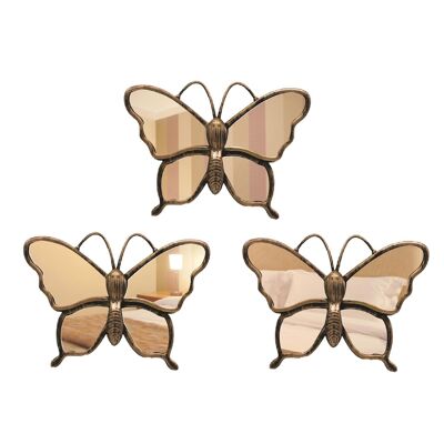 Rusty Brown Gold Butterflies Wall Mirror Home Decor - Pack of 3