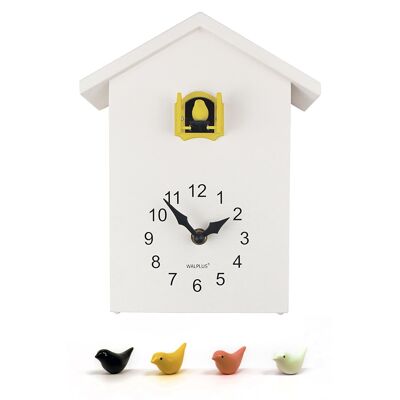 White Cuckoo Table - Yellow Window MinimalisticWall Clock Cuckoo for Bedroom and Living Room Home Decor