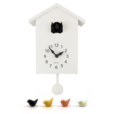 White Cuckoo - Black Window MinimalisticWall Clock Cuckoo for Bedroom and Living Room Home Decor