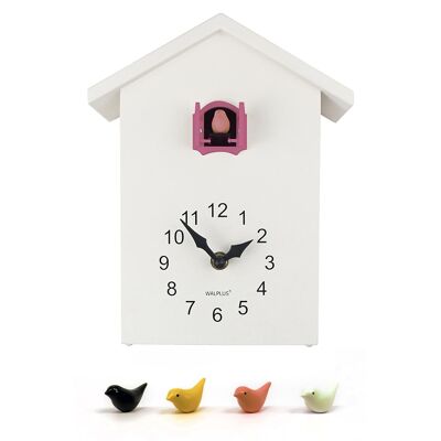 White Cuckoo Table - Pink Window Wall Clock Cuckoo for Bedroom and Living Room Home Decor