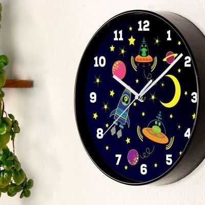 Happy Galaxy Children Wall Clock for Kids Room and Nursery