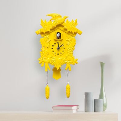 Yellow Vintage Wall Clock Cuckoo for Bedroom and Living Room Home Decor