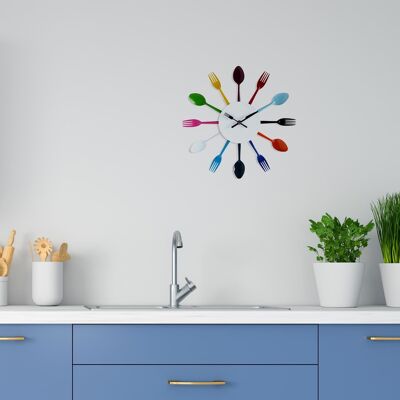 Colourful Kitchen Cutlery Wall Clock Home Décor