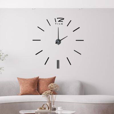 Black 3D Giant Peel and Stick Clocks Wall Clock for Living Room, Bedroom and Offices Home Décor