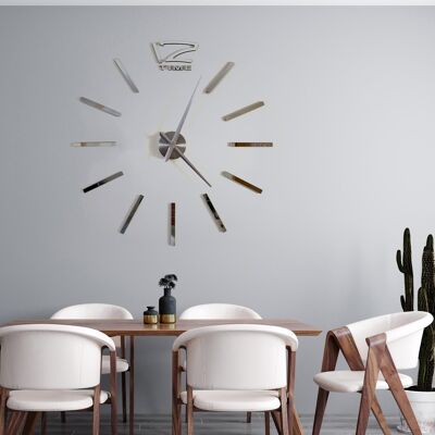 Silver 3D Giant Peel and Stick Clocks Wall Clock for Living Room, Bedroom and Offices Home Décor
