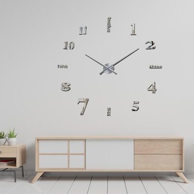 Luxury DIY Peel and Stick Clocks Wall Clock - Silver Acrylic Arabic and English Numbers