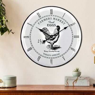 Walplus Vintage Rooster Metal Wall Clock Oversize White - 60 cm / 23.6 in