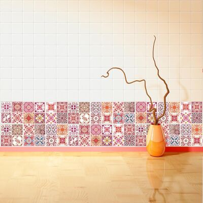 Moroccan Rose Red Mosaic Tile Sticker - 10 cm x 10 cm - 24 pcs