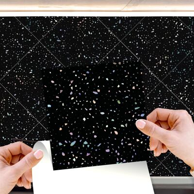 Terrazzo Holographic Glitter Black Wall Tile Sticker Set - 15cm (6inch) - 24pcs one pack