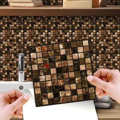 Metallic Brown Marble Mosaic Wall Tile Sticker Set - 15cm (6inch) - 24pcs one pack