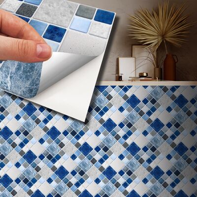 Stone Selection Blue And Grey Mosaic Wall Tile Sticker Set - 15cm (6inch) - 24pcs one pack