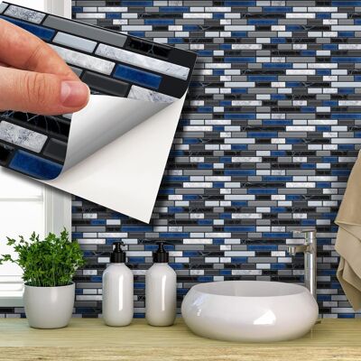 Lux Touch Grey And Blue Marble Long Mosaic Wall Tile 11.2 x 5.5 inches / 28.5 x 14 cm - 24 pcs