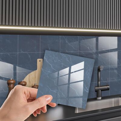 Steel Blue Marble Stone Tile Sticker 6 x 6 inches / 15.24 x 15.24cm - 12pcs in a pack