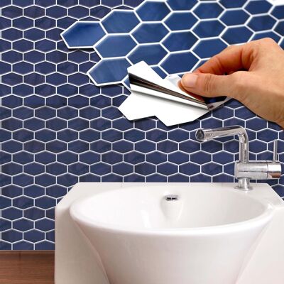 Shimmering Blue Honeycomb Hexa Wall Tile 11.2 x 5.5 inches / 28.5 x 14 cm