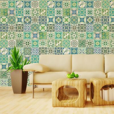 Turkish Green Mosaic Tile Sticker - 20 x 20 cm (7.9 x 7.9 in) - 12 pcs