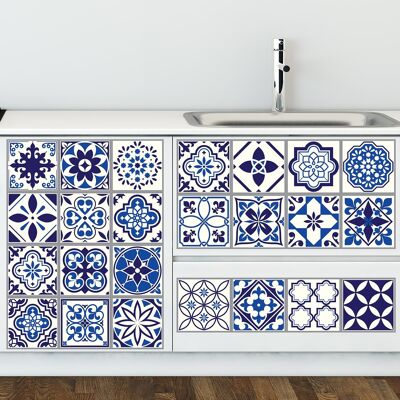 Spanish and Moroccan Blue Tiles Wall Stickers Mix Self Adhesive Tile Wall Sticker - 10 cm x 10 cm - 24 pcs.