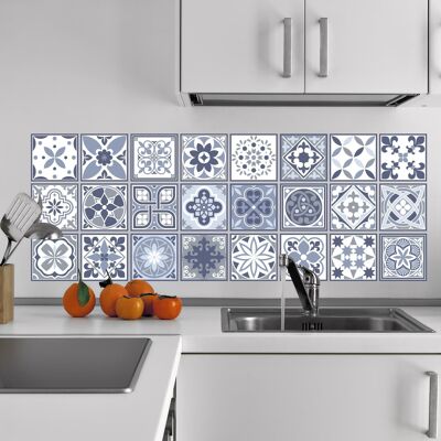 Lisbon Blue Self Adhesive Tiles Wall Stickers - 10 cm x 10 cm - 24 pcs.