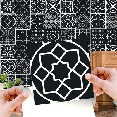Arabic Black and Silver Wall Tile Sticker Set - 15cm (6inch) - 24pcs one pack