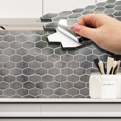 Shimmering Grey Honeycomb Hexa Self Adhesive Wall Tiles Stickers 11.2 x 5.5 inches / 28.5 x 14 cm