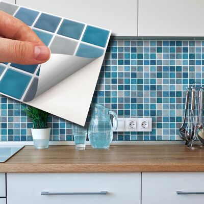 Classic Blue And Grey Mosaic Self Adhesive Wall Tiles Stickers 11.2 x 5.5 inches / 28.5 x 14 cm - 24 pcs