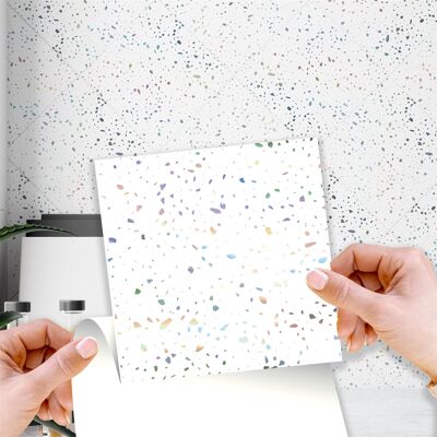 Terrazzo Holographic Glitter White Wall Tile Sticker Set - 15cm (6inch) - 24pcs one pack