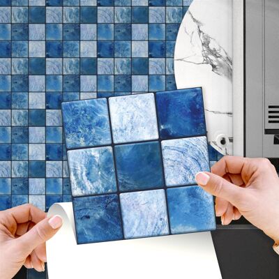 Mother Pearl Blue Jewel Large Mosaic Wall Tile Sticker Set - 15cm (6inch) - 24pcs one pack